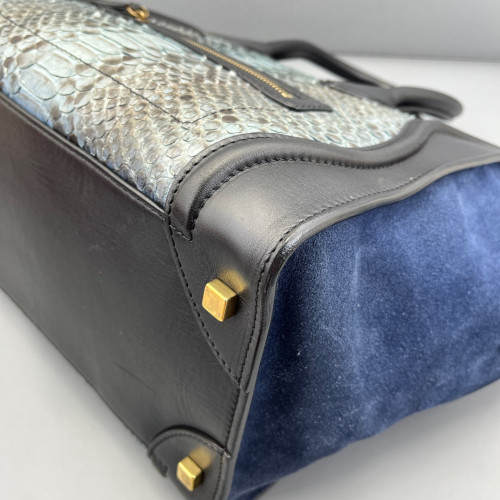 Celine Mini Luggage Python Calfskin Black Blue