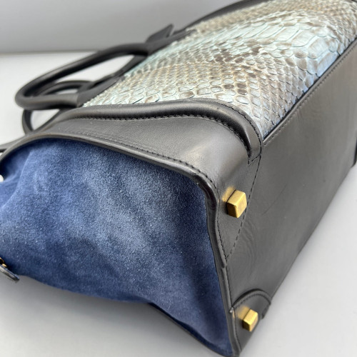 Celine Mini Luggage Python Calfskin Black Blue