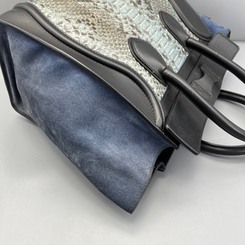 Celine Mini Luggage Python Calfskin Black Blue