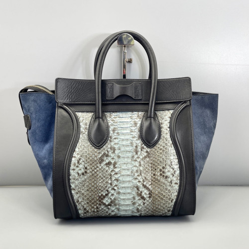 Celine Mini Luggage Python Calfskin Black Blue