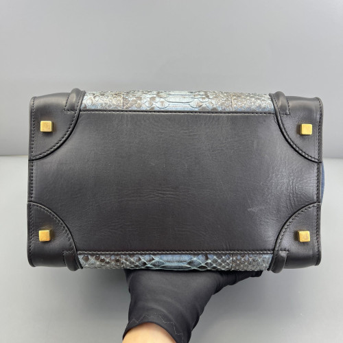Celine Mini Luggage Python Calfskin Black Blue