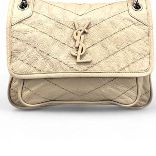 Yves Saint Laurent Baby Niki Chain Pull Up Leather Beige