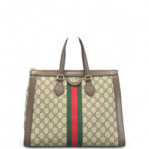 Gucci Web Tote Bag GG Supreme Monogram Beige Ebony Dark Brown