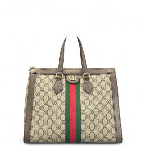 Gucci Web Tote Bag GG Supreme Monogram Beige Ebony Dark Brown