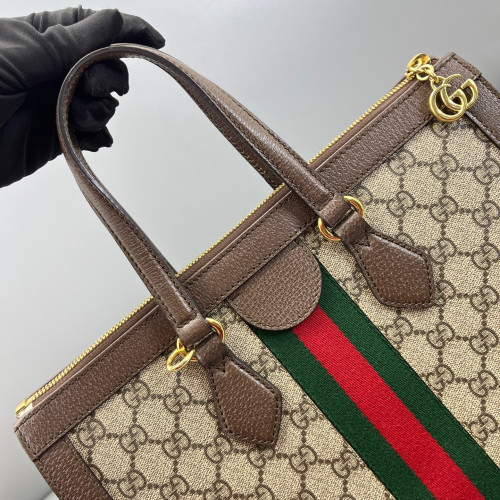 Gucci Web Tote Bag GG Supreme Monogram Beige Ebony Dark Brown