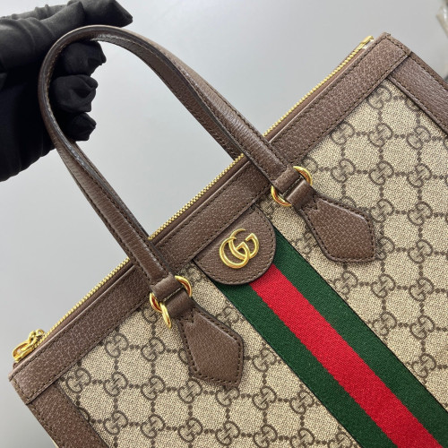 Gucci Web Tote Bag GG Supreme Monogram Beige Ebony Dark Brown