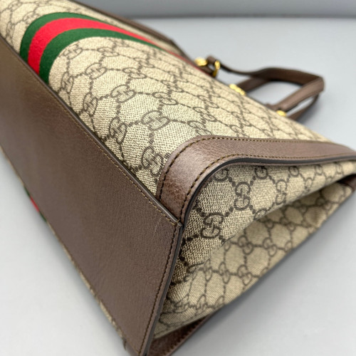 Gucci Web Tote Bag GG Supreme Monogram Beige Ebony Dark Brown