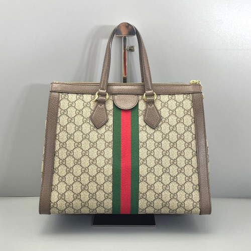 Gucci Web Tote Bag GG Supreme Monogram Beige Ebony Dark Brown