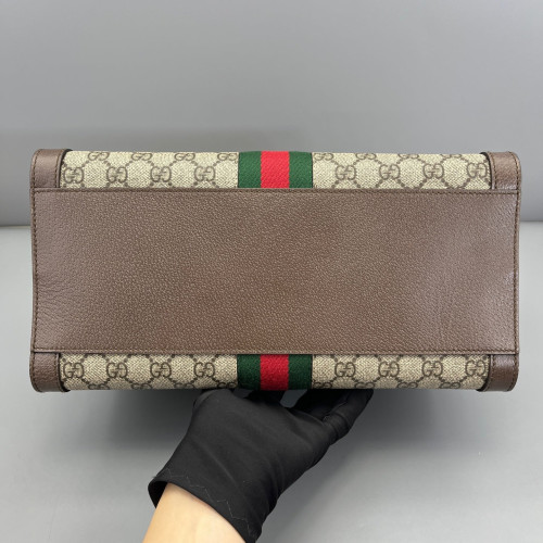 Gucci Web Tote Bag GG Supreme Monogram Beige Ebony Dark Brown
