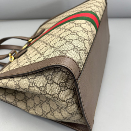 Gucci Web Tote Bag GG Supreme Monogram Beige Ebony Dark Brown