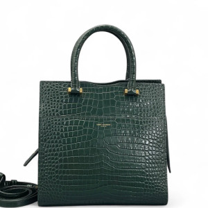 Yves Saint Laurent Two-Way Bag Calfskin Crocodile Embossed Dark Green