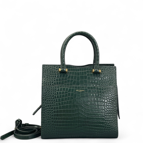 Yves Saint Laurent Two-Way Bag Calfskin Crocodile Embossed Dark Green Yves Saint Laurent Two-Way Bag Calfskin Crocodile Embossed Dark Green