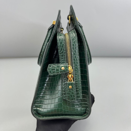 Yves Saint Laurent Two-Way Bag Calfskin Crocodile Embossed Dark Green Yves Saint Laurent Two-Way Bag Calfskin Crocodile Embossed Dark Green