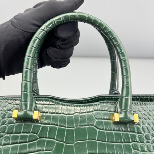 Yves Saint Laurent Two-Way Bag Calfskin Crocodile Embossed Dark Green Yves Saint Laurent Two-Way Bag Calfskin Crocodile Embossed Dark Green