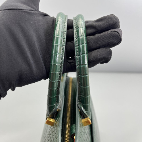 Yves Saint Laurent Two-Way Bag Calfskin Crocodile Embossed Dark Green Yves Saint Laurent Two-Way Bag Calfskin Crocodile Embossed Dark Green