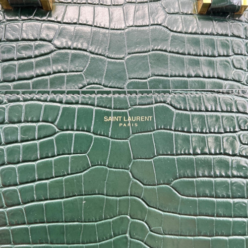 Yves Saint Laurent Two-Way Bag Calfskin Crocodile Embossed Dark Green Yves Saint Laurent Two-Way Bag Calfskin Crocodile Embossed Dark Green