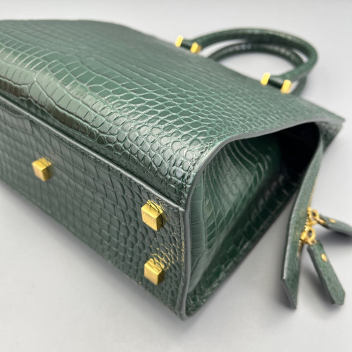 Yves Saint Laurent Two-Way Bag Calfskin Crocodile Embossed Dark Green Yves Saint Laurent Two-Way Bag Calfskin Crocodile Embossed Dark Green