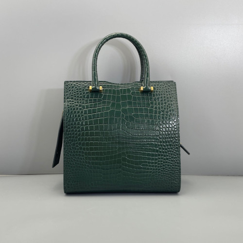 Yves Saint Laurent Two-Way Bag Calfskin Crocodile Embossed Dark Green Yves Saint Laurent Two-Way Bag Calfskin Crocodile Embossed Dark Green