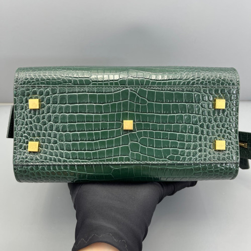 Yves Saint Laurent Two-Way Bag Calfskin Crocodile Embossed Dark Green Yves Saint Laurent Two-Way Bag Calfskin Crocodile Embossed Dark Green