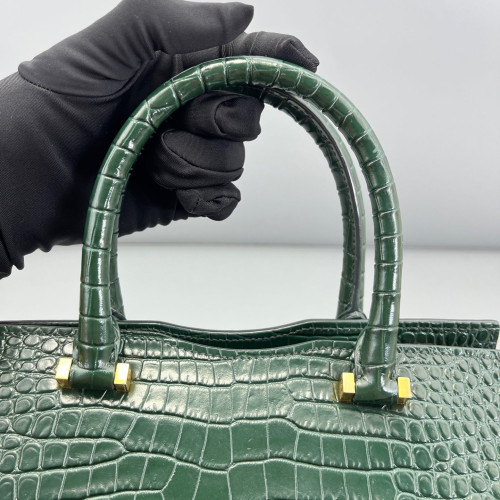 Yves Saint Laurent Two-Way Bag Calfskin Crocodile Embossed Dark Green Yves Saint Laurent Two-Way Bag Calfskin Crocodile Embossed Dark Green
