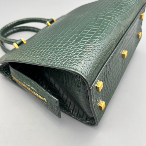 Yves Saint Laurent Two-Way Bag Calfskin Crocodile Embossed Dark Green Yves Saint Laurent Two-Way Bag Calfskin Crocodile Embossed Dark Green