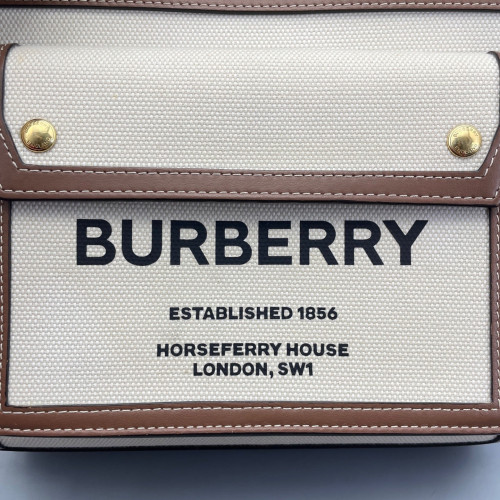 Burberry Mini Two Tone Pocket Bag Canvas Calfskin Brown Beige Burberry Mini Two Tone Pocket Bag Canvas Calfskin Brown Beige