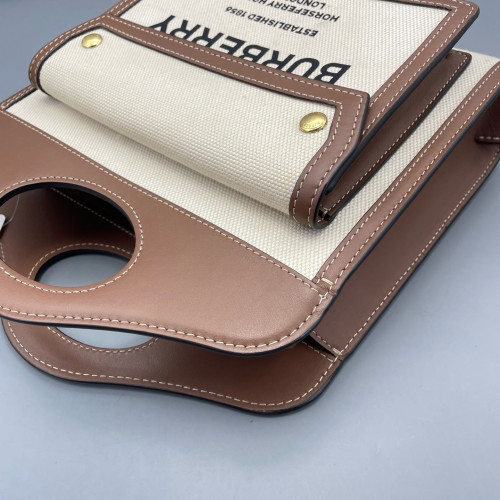 Burberry Mini Two Tone Pocket Bag Canvas Calfskin Brown Beige Burberry Mini Two Tone Pocket Bag Canvas Calfskin Brown Beige