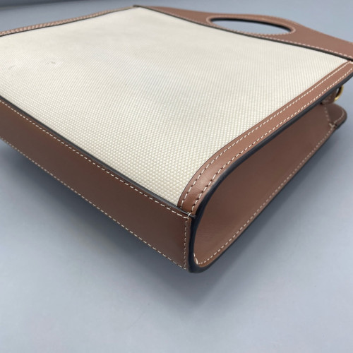 Burberry Mini Two Tone Pocket Bag Canvas Calfskin Brown Beige Burberry Mini Two Tone Pocket Bag Canvas Calfskin Brown Beige