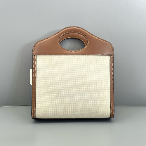 Burberry Mini Two Tone Pocket Bag Canvas Calfskin Brown Beige Burberry Mini Two Tone Pocket Bag Canvas Calfskin Brown Beige