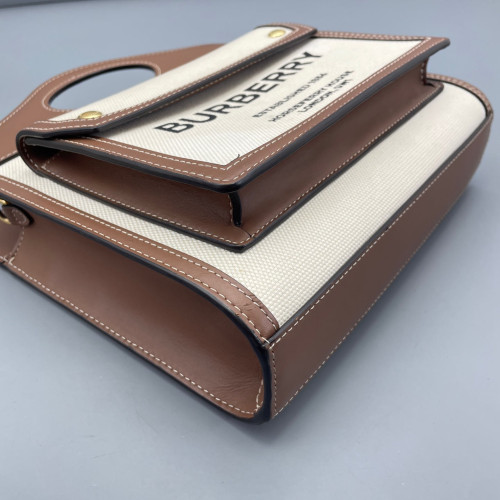 Burberry Mini Two Tone Pocket Bag Canvas Calfskin Brown Beige Burberry Mini Two Tone Pocket Bag Canvas Calfskin Brown Beige