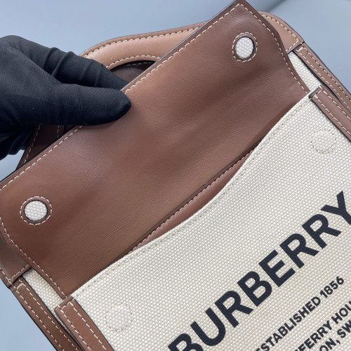 Burberry Mini Two Tone Pocket Bag Canvas Calfskin Brown Beige Burberry Mini Two Tone Pocket Bag Canvas Calfskin Brown Beige