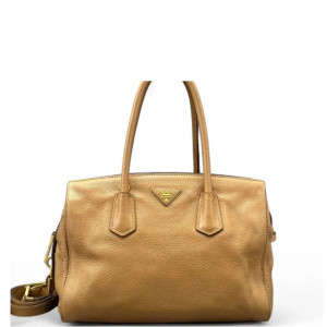 Prada Tote Bag Grained Calfskin Natural Tan