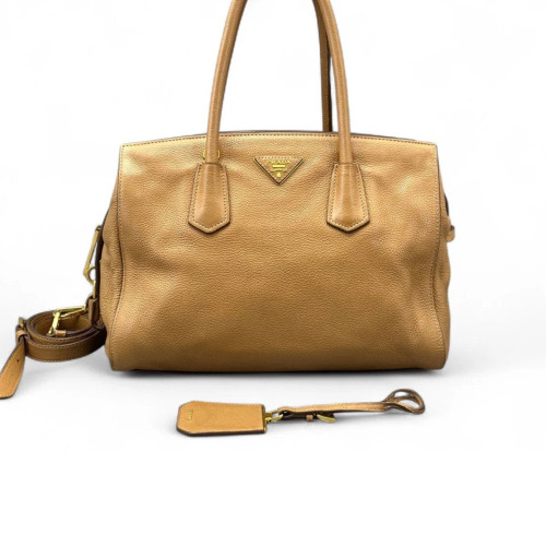 Prada Tote Bag Grained Calfskin Natural Tan