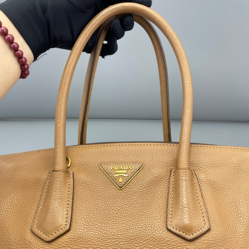 Prada Tote Bag Grained Calfskin Natural Tan