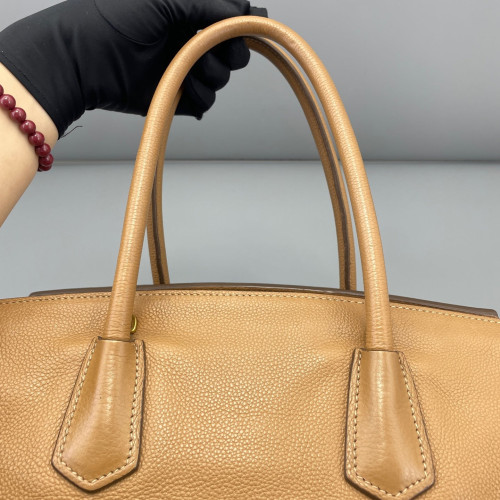 Prada Tote Bag Grained Calfskin Natural Tan