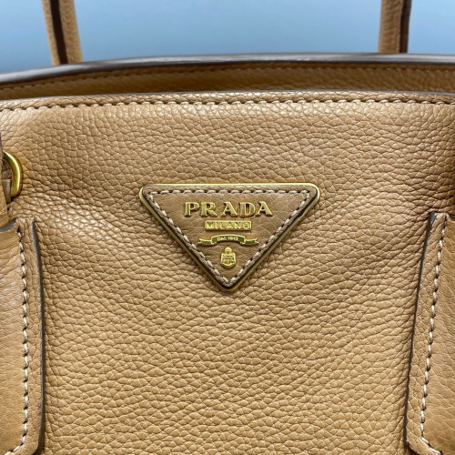 Prada Tote Bag Grained Calfskin Natural Tan