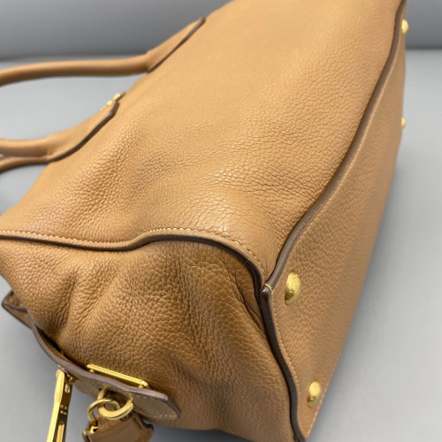 Prada Tote Bag Grained Calfskin Natural Tan