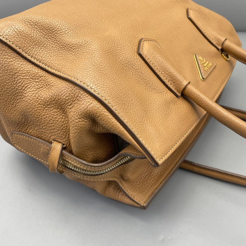 Prada Tote Bag Grained Calfskin Natural Tan