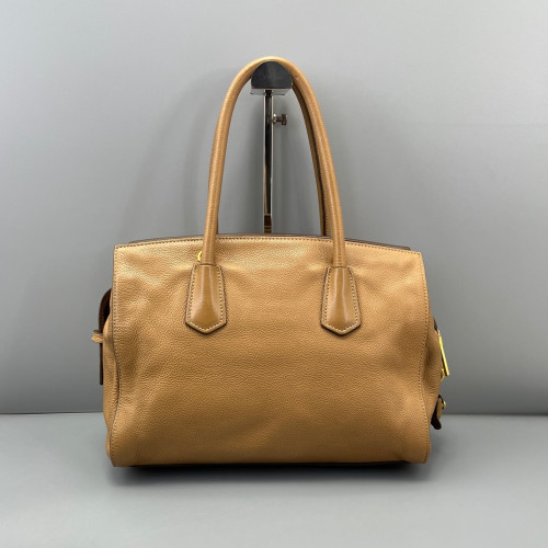 Prada Tote Bag Grained Calfskin Natural Tan