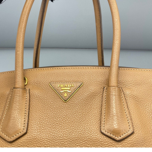 Prada Tote Bag Grained Calfskin Natural Tan