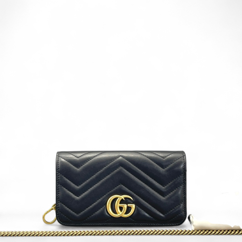 Gucci Chevron GG Marmont Chain Wallet Calfskin Black