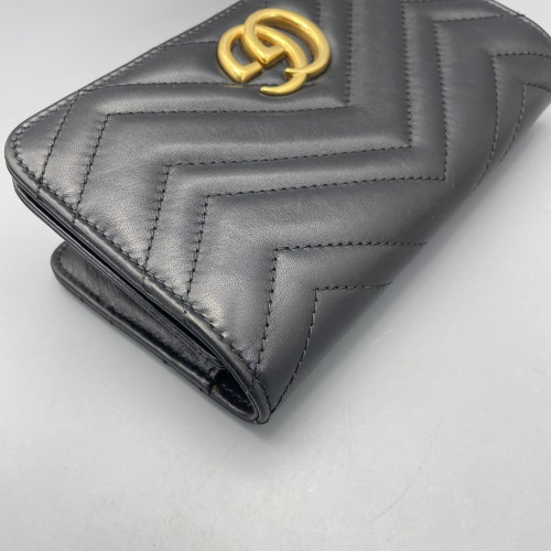 Gucci Chevron GG Marmont Chain Wallet Calfskin Black Gucci Chevron GG Marmont Chain Wallet Calfskin Black
