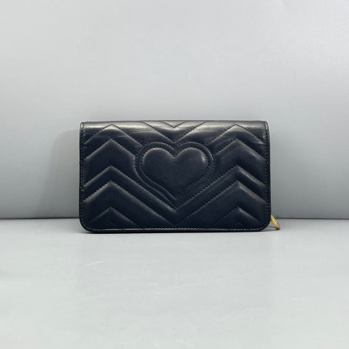 Gucci Chevron GG Marmont Chain Wallet Calfskin Black