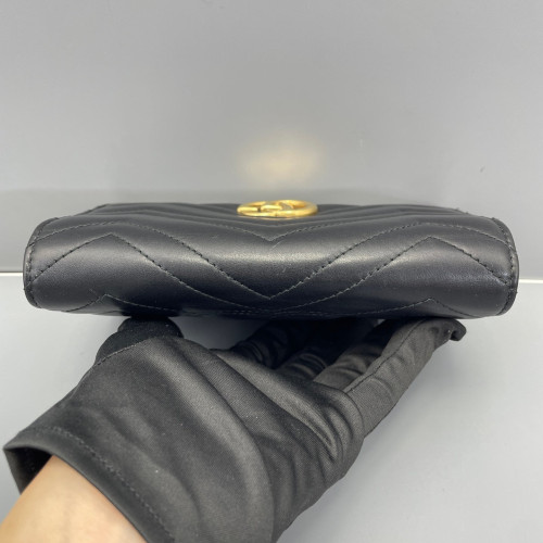 Gucci Chevron GG Marmont Chain Wallet Calfskin Black Gucci Chevron GG Marmont Chain Wallet Calfskin Black