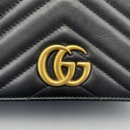Gucci Chevron GG Marmont Chain Wallet Calfskin Black Gucci Chevron GG Marmont Chain Wallet Calfskin Black