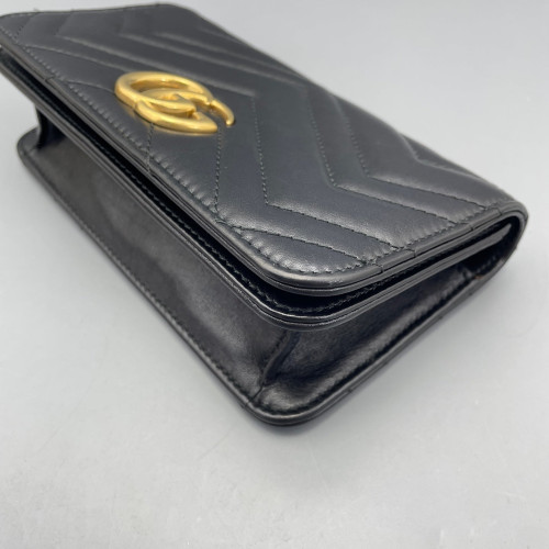 Gucci Chevron GG Marmont Chain Wallet Calfskin Black Gucci Chevron GG Marmont Chain Wallet Calfskin Black