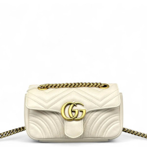 Gucci Chevron Mini GG Marmont Calfskin White