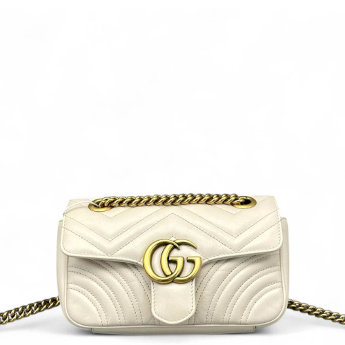Gucci Chevron Mini GG Marmont Calfskin White Gucci Chevron Mini GG Marmont Calfskin White