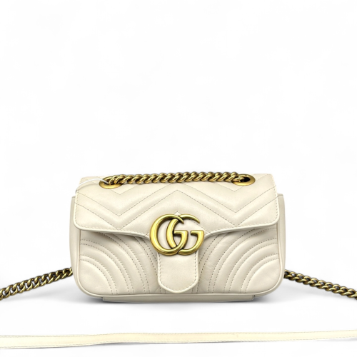Gucci Chevron Mini GG Marmont Calfskin White Gucci Chevron Mini GG Marmont Calfskin White