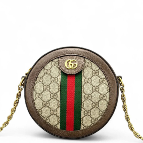 Gucci Web Mini Ophidia Round Bag GG Monogram Beige Ebony Gucci Web Mini Ophidia Round Bag GG Monogram Beige Ebony